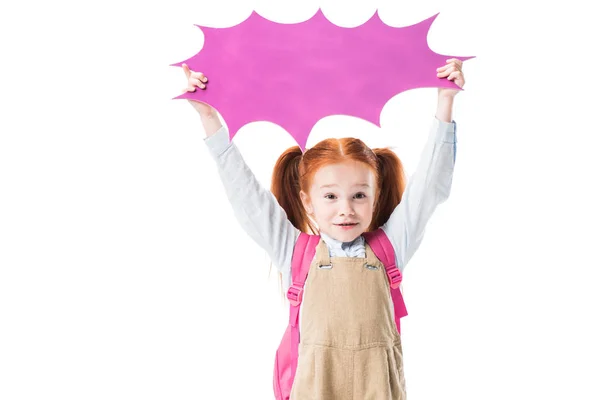 Schoolgirl holding speech bubble — Stock Photo