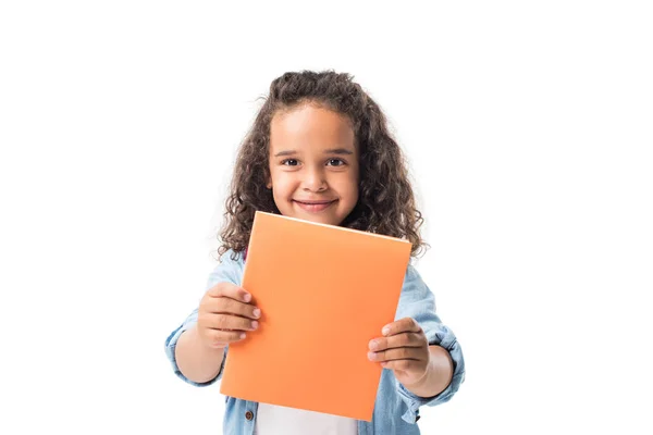 African american schoolgirl with textbook — Stock Photo