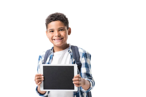 Afrikanischer amerikanischer Junge mit digitalem Tablet — Stockfoto