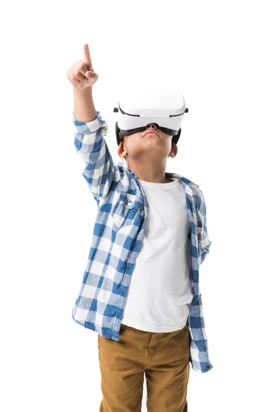 Niño en auriculares de realidad virtual - foto de stock