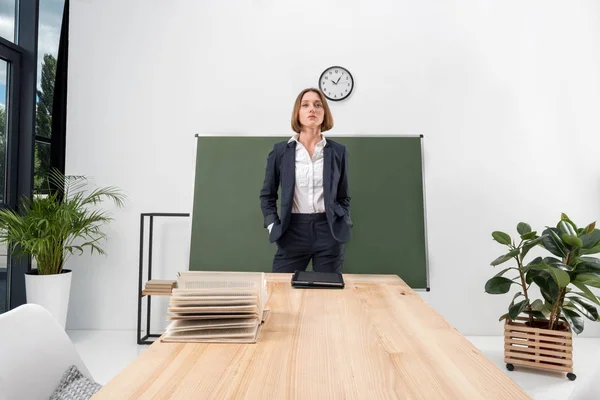 Young female teacher in classroom — Stock Photo