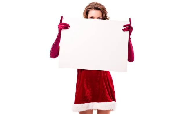 Santa girl with blank board — Stock Photo