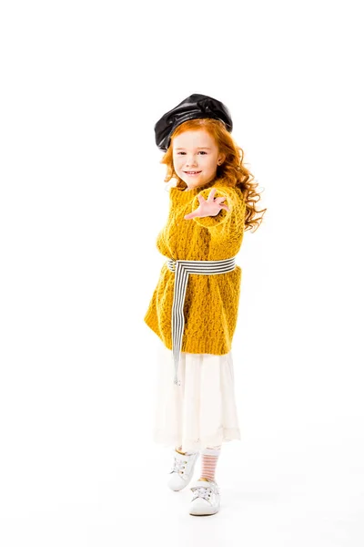 Cheveux roux enfant tendre la main isolé sur blanc — Photo de stock