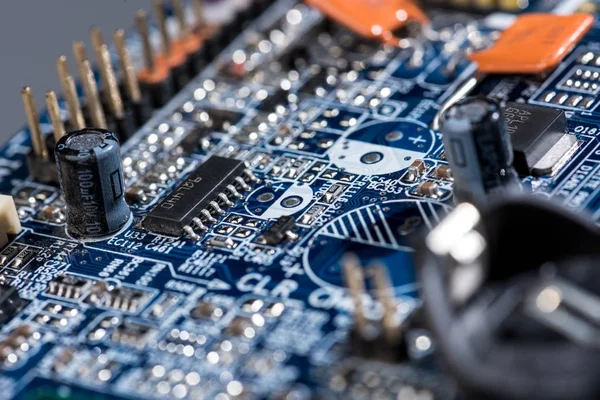 Close up view of computer motherboard elements — Stock Photo