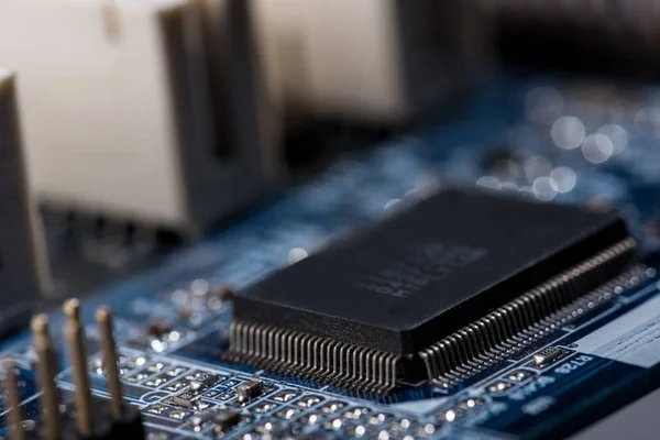 Close up view of computer motherboard with chip — Stock Photo