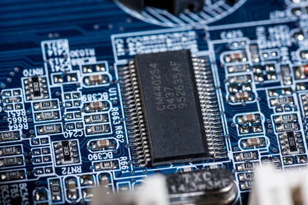 Close up view of computer motherboard with chip — Stock Photo