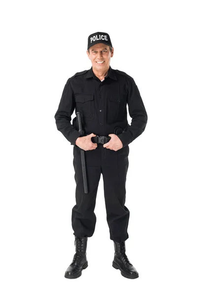 Bonito policial vestindo uniforme isolado no branco — Fotografia de Stock