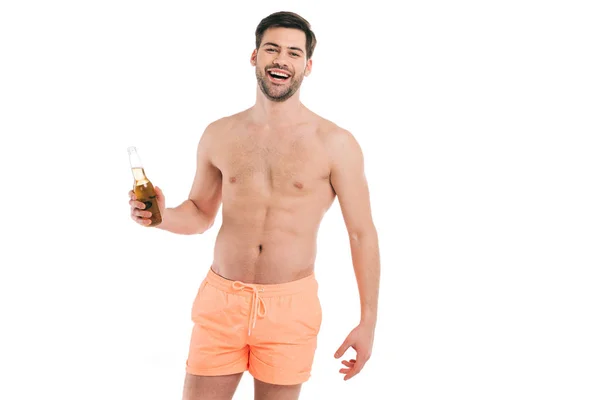 Sonriente hombre sin camisa - foto de stock