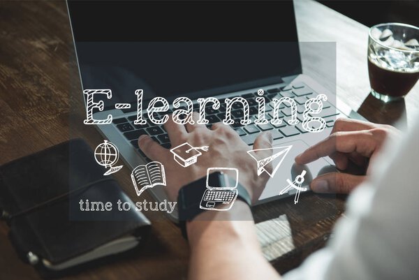 Man e-learning on laptop 