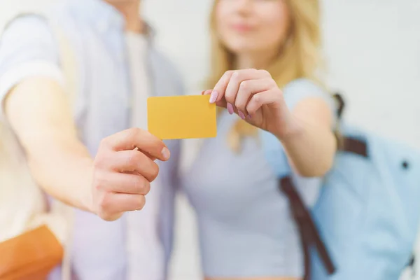 Cropped Shot Young Students Holding Golden Card — Stock Photo, Image