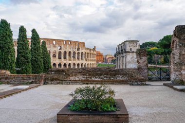 Roma 'daki tarihi binaların yakınındaki antik kolezyum