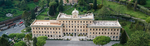 horizontal crop of ancient building near gardens of Vatican