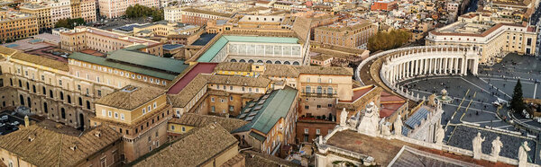 horizontal concept of piazza San Pietro with historical buildings in Vatican City 