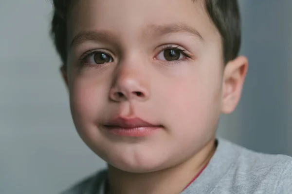 Close Upset Toddler Boy Looking Camera — Stock Photo, Image