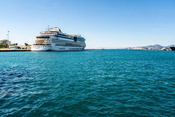 PIRAEUS, GREECE - APRIL 10, 2020: cruise ship with aidabella lettering in aegean sea — Stock Photo