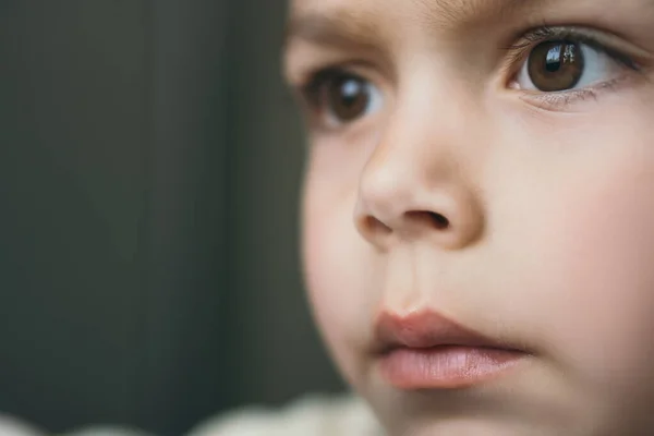 Close-up portrait of adorable boy with brown eyes looking away — Stock Photo