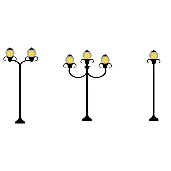 Плоский набор уличных фонарей, векторная иллюстрация — стоковый вектор