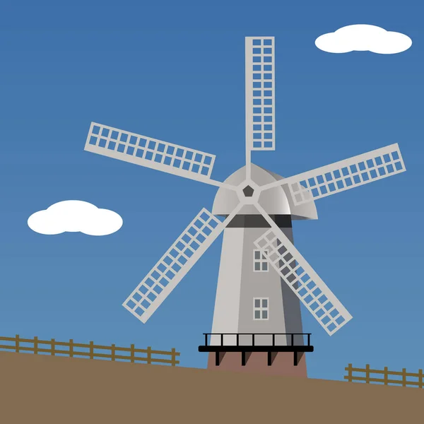 Landschaft mit Windmühle, Vektorillustration. lizenzfreie Stockvektoren