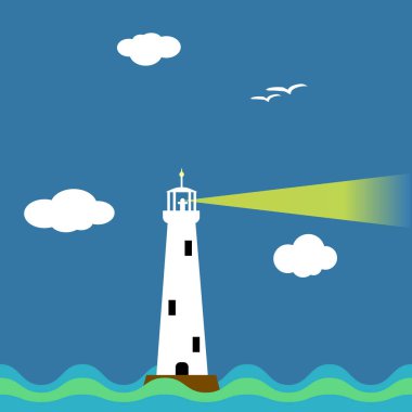 Okyanus çizgi film arka plan vektör çizim deniz feneri.