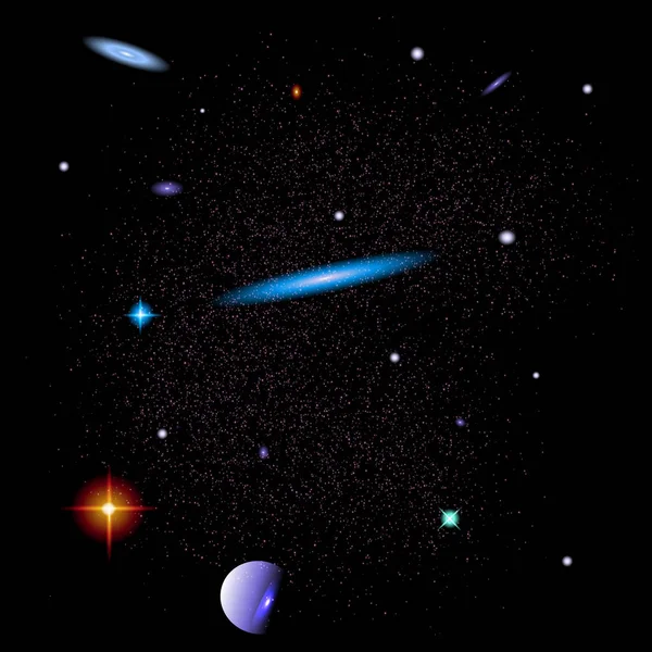 Resumen Fondo espacial con galaxias, estrellas y planetas Vector illustration — Vector de stock