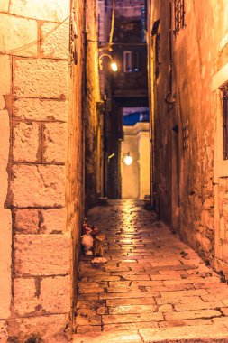 Akdeniz dar sokakları ve tarihi geleneksel mimarisi Hırvatistan doğal görünümü