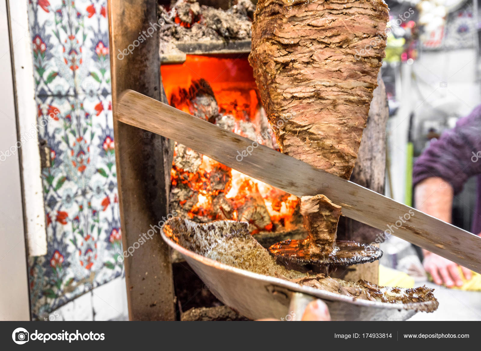 Grilled skewered lamb mutton,traditional meat served in shawarma