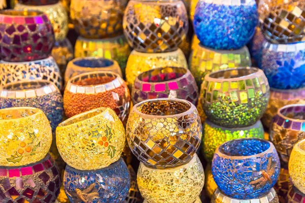 Collection Traditional Turkish Ceramic Bowls Sale Grand Bazaar Istanbul Turkey — Stock Photo, Image