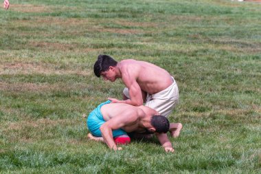 Kimliği belirsiz kişi şalvar (shalvar veya salvar) guresi,(kuroshio/wrestling) gerçekleştirin. Salvar güreş geleneksel Türk güreş bir türüdür. Istanbul, Türkiye, 13,201 olabilir