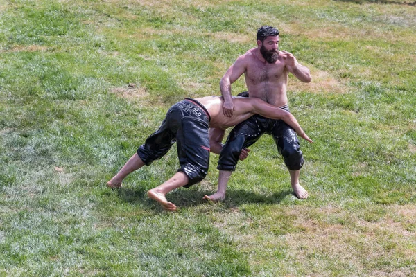 Onbekende Turkse Volk Uitvoeren Olie Worstelen Olie Worstelen Vet Worstelen — Stockfoto