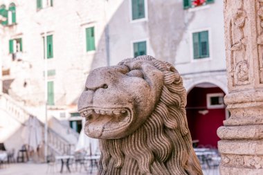 Sibenik,Croatia.May 26,201 St James Katedrali ayrıntılı bir görünümünü kapat