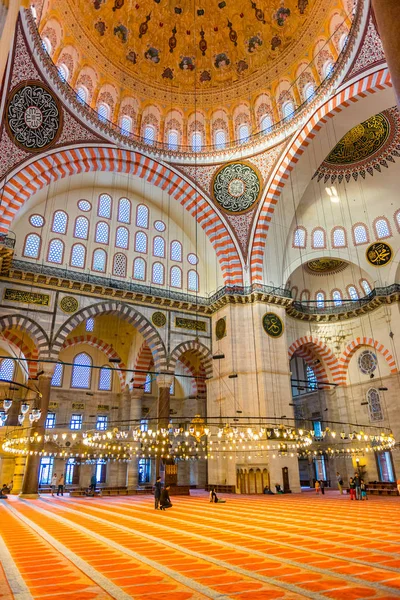 Hommes Musulmans Turcs Non Identifiés Priant Dans Mosquée Suleymaniye Décorés — Photo