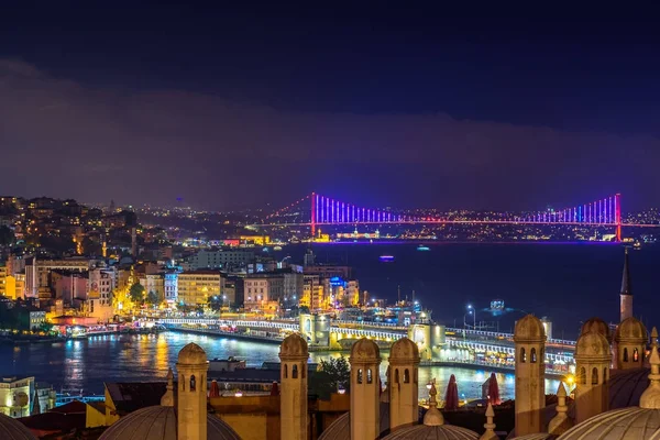 Noční Pohled Galatská Věž Bospor Karakoy Most Června Mučedníků Pobřeží — Stock fotografie
