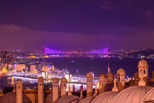 Vista Notturna Della Torre Galata Bosphorus Ponte Karakoy Giugno Martiri — Foto Stock
