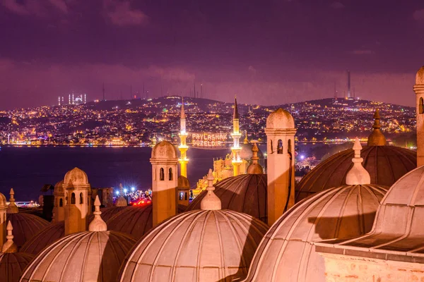 Vista Nocturna Colina Camlica Bósforo Lado Asiático Desde Patio Suleymaniye — Foto de Stock