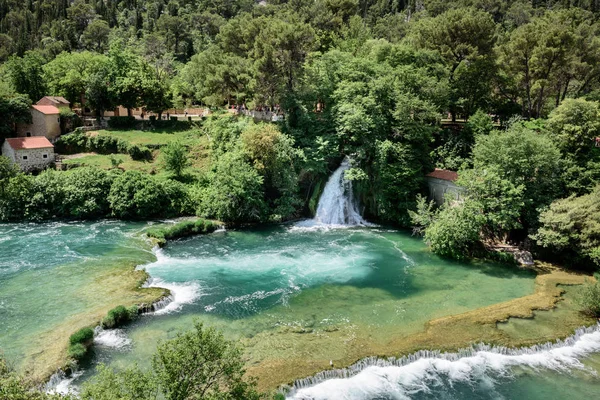 Luchtfoto Van Waterval Skradinski Buk Krka National Park Één Van — Stockfoto