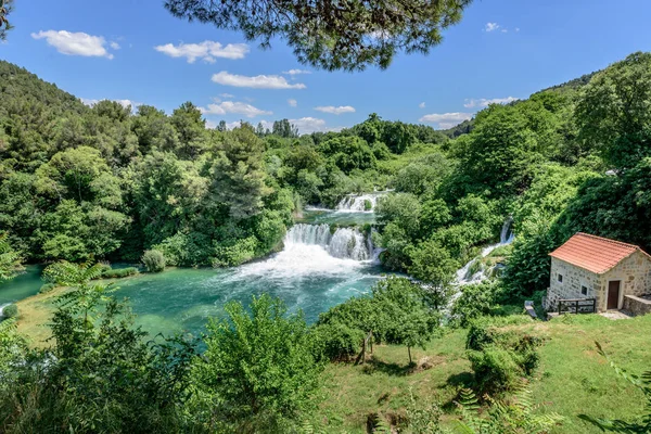 Panoramisch Luchtfoto Van Waterval Krka National Park Één Van Kroatische — Stockfoto