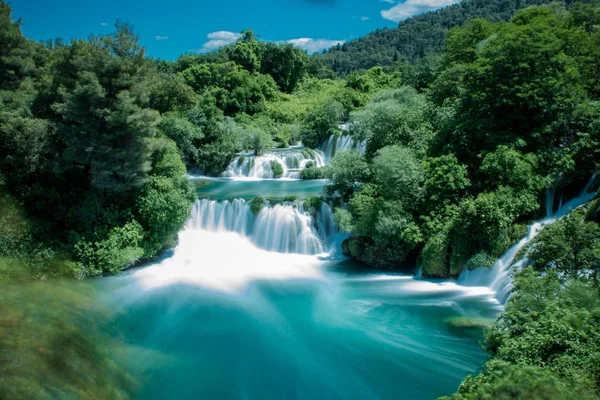 Lange Blootstelling Van Waterval Krka National Park Één Van Kroatische — Stockfoto