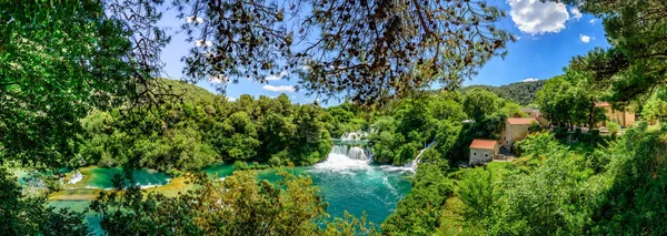 Panoramisch Luchtfoto Van Waterval Krka National Park Één Van Kroatische — Stockfoto