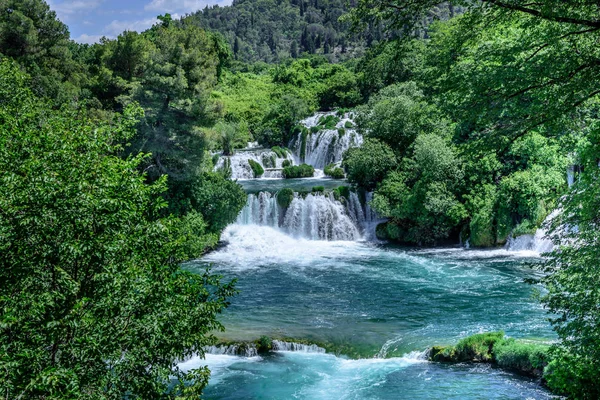 Vista Panorâmica Cachoeira Parque Nacional Krka Dos Parques Nacionais Croatas — Fotografia de Stock