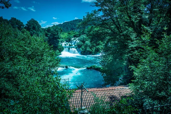 Panoramic View Waterfall Krka National Park One Croatian National Parks — Stock Photo, Image