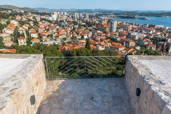 Vista Aérea Panorama Cidade Velha Sibenik Vista Fortaleza Barone Sibenik — Fotografia de Stock