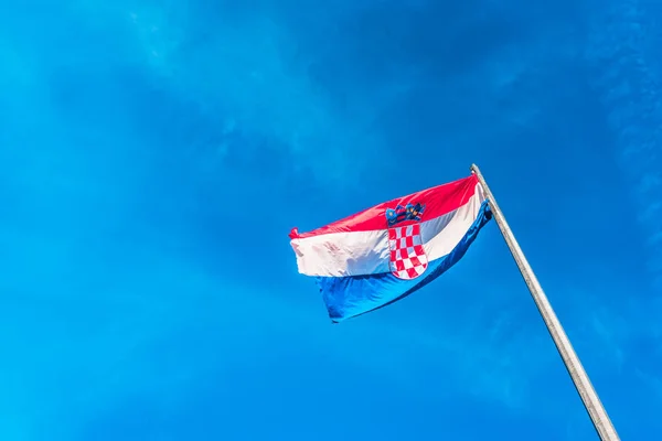 Flag Croatia Waving Wind Highly Detailed Fabric Light Blue Sky — Stock Photo, Image