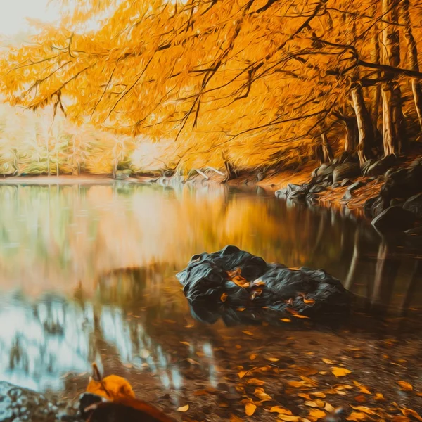 Vue Douce Paysage Automne Des Arbres Secs Ciel Doré Arbre — Photo