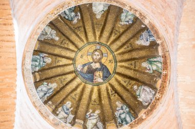 Jesus Pantokrator ve Havariler Fethiye Camii Çarşamba,'yakınında Istanbul,Turkey.15 Fatih İlçesi, Ekim, 2017 tasvir eden Viiew Fethiye Kilisesi'nin merkezi kubbe