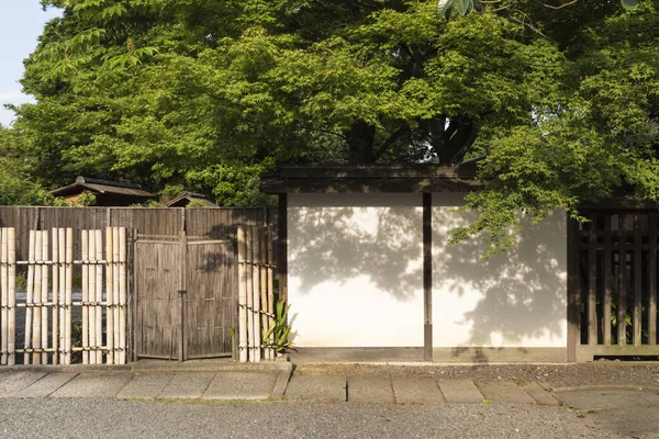 Jardín japonés con pared blanca y arce — Foto de Stock