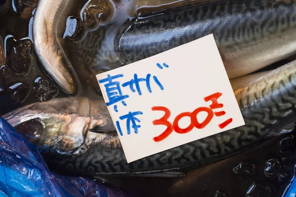 Verse vis op de vismarkt van tsukiji in Tokio — Stockfoto