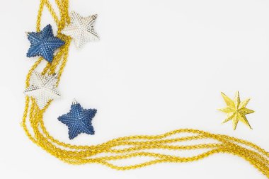 Noel dekorasyon mavi beyaz ve altın yıldız