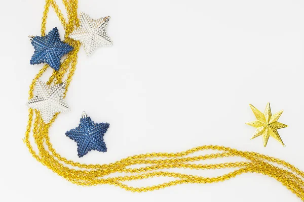 Noel dekorasyon mavi beyaz ve altın yıldız