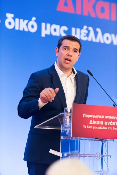 Rhodes Dodecanese Grecia Abril Primer Ministro Alexis Tsipras Habla Conferencia —  Fotos de Stock