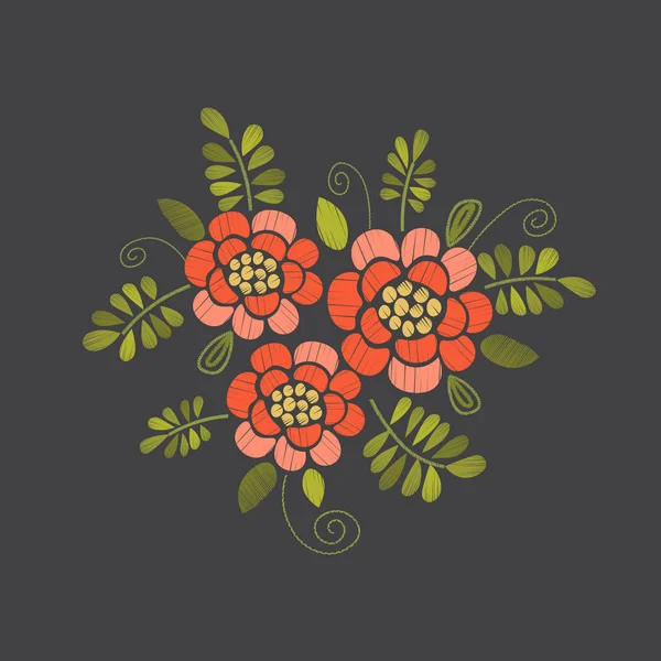 Bordado design floral — Vetor de Stock